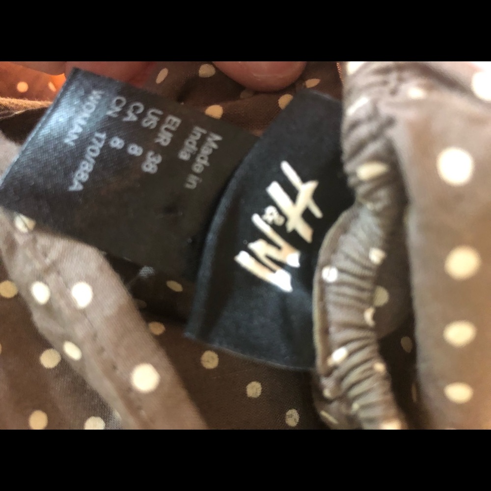 H&M Tiered Olive Brown White polkadot Dress - Picture 4 of 6